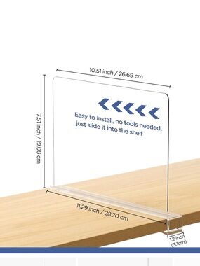 Clear Acrylic Shelf Divider Panel - Transparent